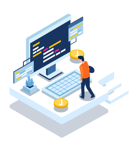 Ilustração pessoa olhando para computador grande