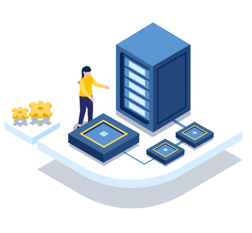 Ilustração de pessoa arrumando data center